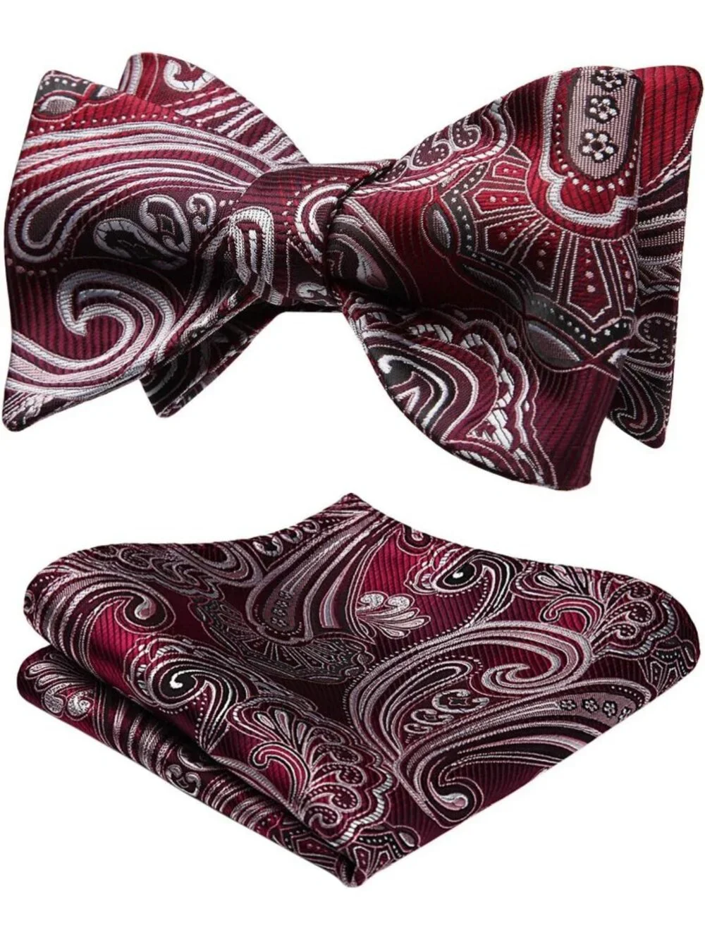 Elegant Paisley Bow Tie & Pocket Square Set for Men - Self Tie Formal Tuxedo